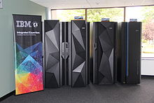 A trio of IBM zEnterprise mainframe computers. From left to right: EC12, BC12, Bladecenter Extension.