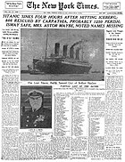 New York Times front page April 15, 1912.