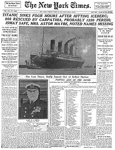 Выпуск «New York Times» от 16 апреля 1912 с первым списком спасшихся