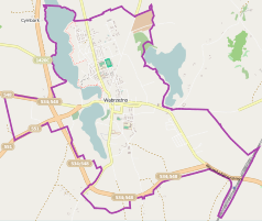 Mapa konturowa Wąbrzeźna, w centrum znajduje się punkt z opisem „Parafia św. Apostołów Szymona i Judy Tadeuszaw Wąbrzeźnie”