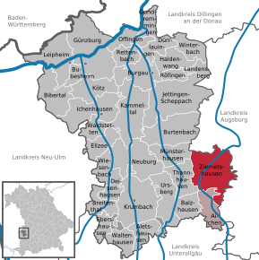 Poziția Ziemetshausen pe harta districtului Günzburg