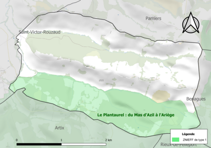 Carte de la ZNIEFF de type 1 sur la commune.