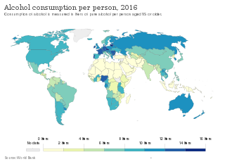 Alcohol consumption per person 2016 Alcohol consumption per person, OWID.svg