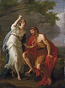 Kalipso kliče nebesa in zemljo kot priči svoje iskrene naklonjenosti do Odiseja, Angelica Kauffman (18. stoletje)