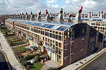 Solar panels on the BedZED development in the London Borough of Sutton BedZED 2007.jpg