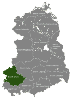 Location of Bezirk Erfurt within the German Democratic Republic