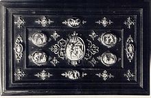 Queen Bona's 16th century royal casket, looted and destroyed by the Germans in 1939 Bona Sforza casket.JPG