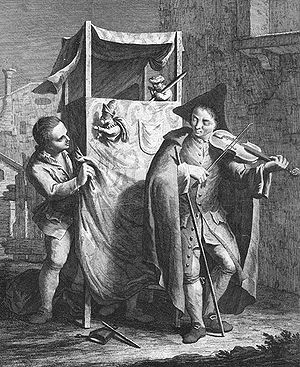 Puppet theatre (~ Punch and Judy), c.