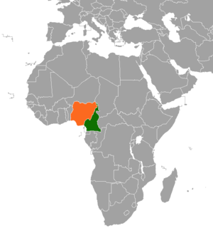 Mapa indicando localização dos Camarões e da Nigéria.