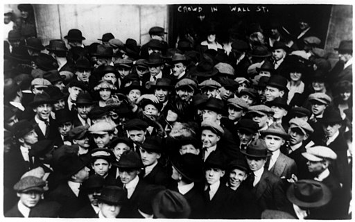 Curb brokers in Wall Street, New York City, 1920