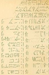 Sklavenliste des Ahmose (Abzeichnung von 1843 unter Richard Lepsius und heutiger Zustand)
