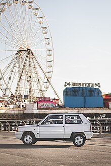 A Fiat Panda Italia 90 photographed in front of Blackpool's famous ferris wheel on the Central Pier