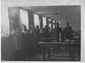 Interior of the fine mechanical workshop in Budapest. Kornél Tolnai furthest to the right. Photo in 1931.