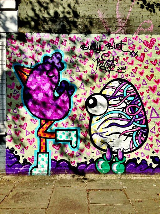 Graffiti in Shoreditch, London - Chicken and Egg by Binty Bint and Artista (9422247861)