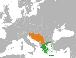 Map indicating locations of Greece and Yugoslavia