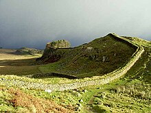 Hadrian's Wall was built in the 2nd century AD. It is a lasting monument from Roman Britain. It is the largest Roman artefact in existence. Hadrian's Wall and Housesteads Crags - geograph.org.uk - 1061919.jpg