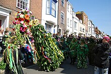 Jack In the Green, a traditional English folk custom being celebrated in Hastings Old Town, known for its many pre-Victorian buildings. Jack in the Green Festival 2011 - the Jack - geograph.org.uk - 2480882.jpg