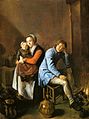 Jan Miense Molenaer (?), Interieur met slapende jongen bij de haard en jonge vrouw met een kind op schoot, privécollectie (Christie's 2000)[41]