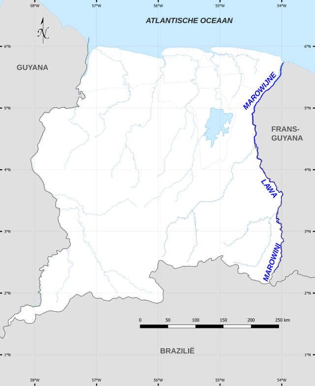 Kaart van Lawa Rivier in Suriname