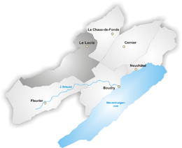 Ligging district binnen het kanton Neuchâtel
