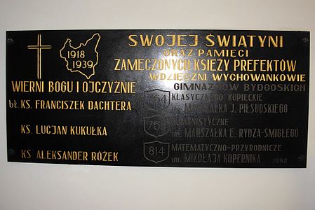 Plaque in remembrance of the murdered priests during the Nazi occupation of Bydgoszcz