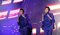 A photograph of TVXQ at the Kpop World festival in 2012