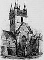 La tour de l'église Notre-Dame de l'Assomption vers 1900 (lithographie d'Albert Robida)