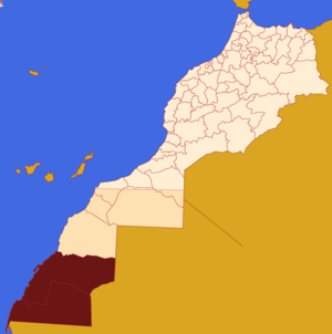 Localização da região em Marrocos. Sara ocidental incluído.