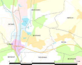 Mapa obce Sevenans