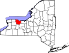 Mapa de Nueva York con la ubicación del condado de Monroe