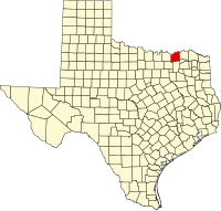 Map of Teksas highlighting Fannin County