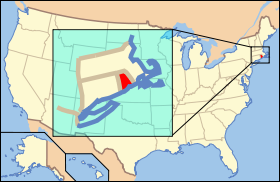 Kort over USA med Rhode Island markeret