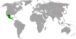 Map indicating locations of Mexico and North Korea