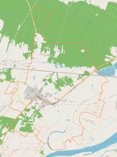 Mapa konturowa Osieka, blisko centrum na dole znajduje się punkt z opisem „Osieczko”