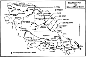 Map showing major dams and reservoirs in the Missouri River basin