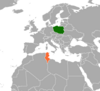 Location map for Poland and Tunisia.