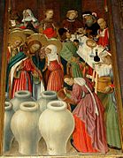 Bodas de Caná de Bernat Martorell, en el retablo de la Transfiguración (1445/1452) de la Catedral de Barcelona.