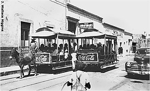 Mule cars in Celaya, Guanajuato, Mexico, 1930s
