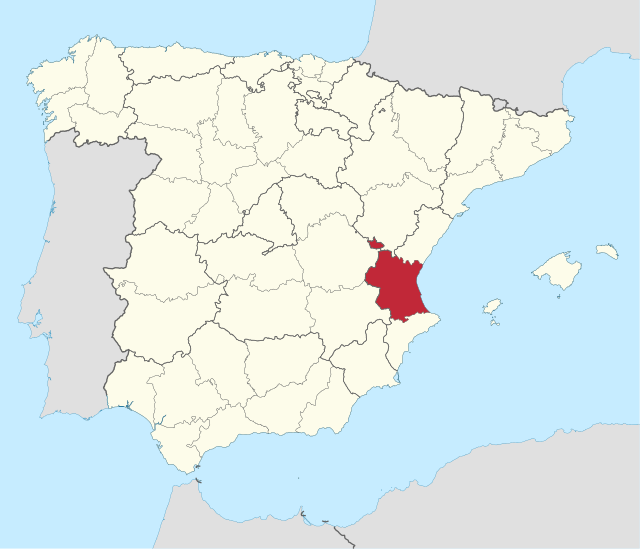 Map of Spain with Valencia highlighted