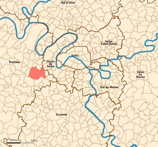 Location (in red) within Paris inner in addition to outer suburbs