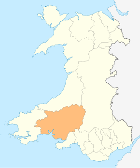 Současný Carmarthenshire na mapě Walesu