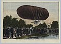 „Auffahrt des steuerbaren Wölfert'schen Luftschiffes in Berlin“; kolorierter Holzstich aus der Zeitschrift Über Land und Meer, 1883