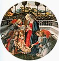 Мадона коленичила пред бебето  Христос с Йоан Кръстител и ангели. прибл. 1485 г., Галерия Пити, Флоренция