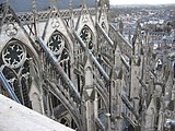 Buttresses of Amiens Cathedral with pinnacles to give them added weight (1220–1266)