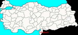 Location of Antioch, in present Turkey. Map wi...