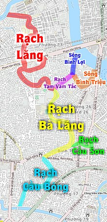 Bản đồ Rạch Xuyên Tâm và các tuyến rạch