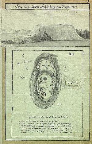 Otepää Linnamägi ja Otepää linnus. Johann Christoph Brotze, 1801