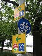Route signs in Budapest, Hungary.