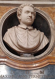 Busta Maxmiliána z Pernštejna z náhrobku v bazilice Panny Marie Sněžné. Autoři Gillis van den Vliete a Nicolaes Mostaert.