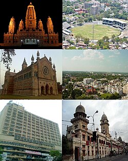 Clockwise from top right: Green Park Stadium; Civil Lines district; Kanpur Police headquarters; Landmark Hotel; Memorial Church; JK Temple